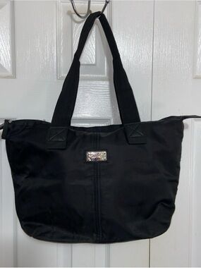 Nine West Black Nylon Tote with Silver Nameplate